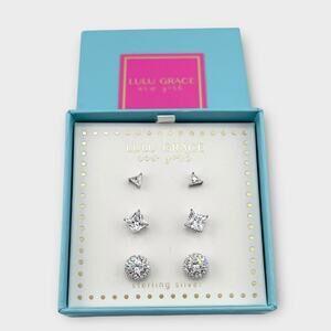 NIB LULU GRACE sterling silver & CZ set of 3 stud earrings